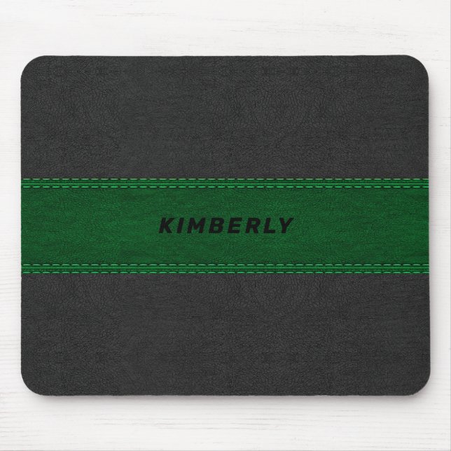 Masculine Black & Green Leather Mousepad (Vorne)