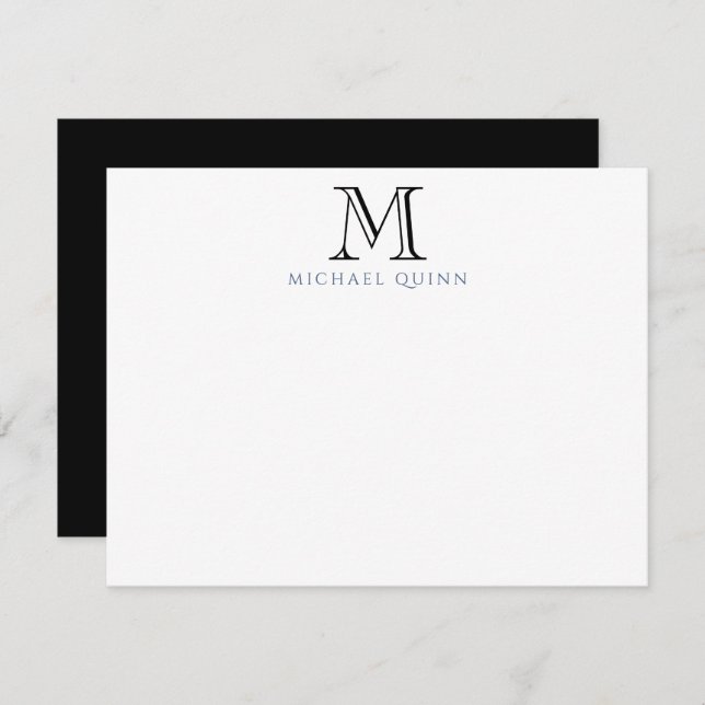 Masculine Black Initials Name Monogram Note Card Mitteilungskarte (Vorne/Hinten)
