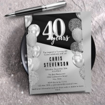 Masculine Black Silver Balloons 40. Geburtstag