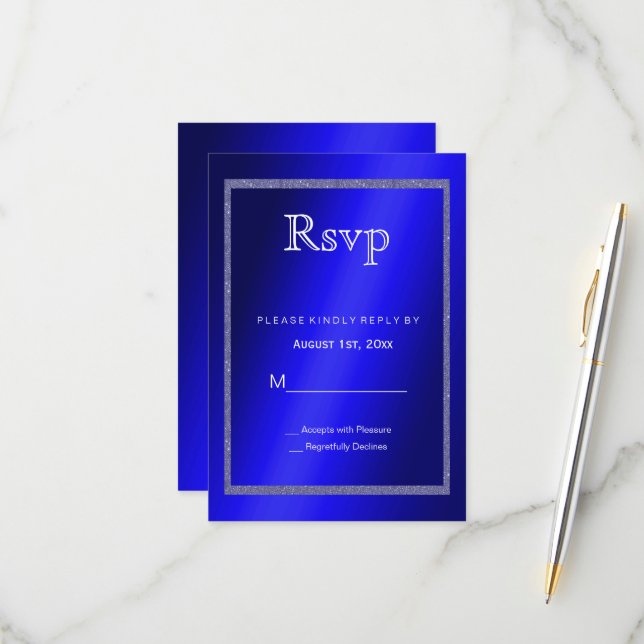 Masculine Blue & Glitzer Rahmen 50. Geburtstag RSVP Karte (Vorderseite/Rückseite Beispiel)