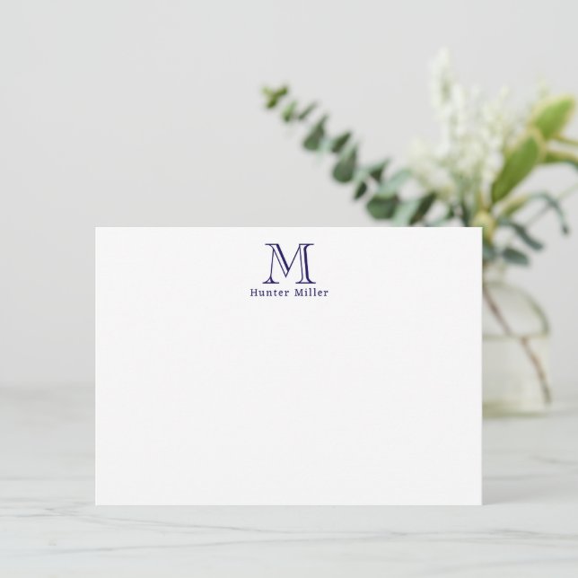 Masculine Blue Initial Monogram und Name Flat Note (Stehend Vorderseite)