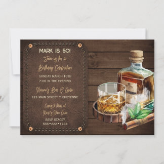 Masculine Bourbon Whiskey Cigars Holzleder Einladung