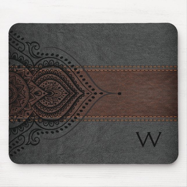 Masculine Brown & Black Leather Black Giro Lace Mousepad (Vorne)
