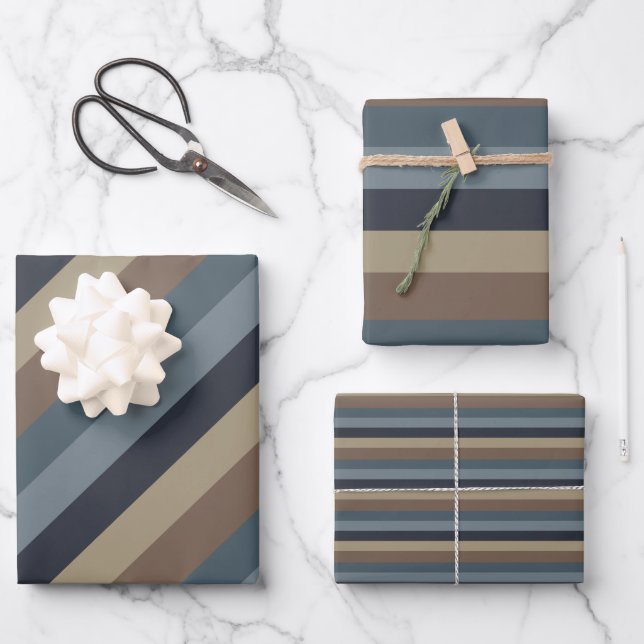 Masculine Brown Blue Taupe Geschenkpapier Set (Vorderseite)