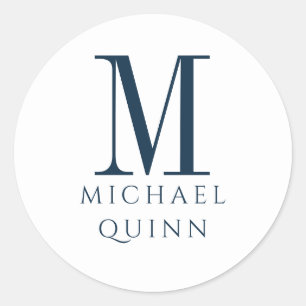 Masculine Business ProfessionaI Blue Monogram Runder Aufkleber