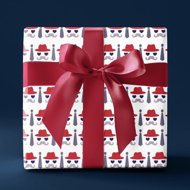 Masculine Dapper Hat Krawatte Mustache Vathers Day Geschenkpapier (Von Creator hochgeladen)