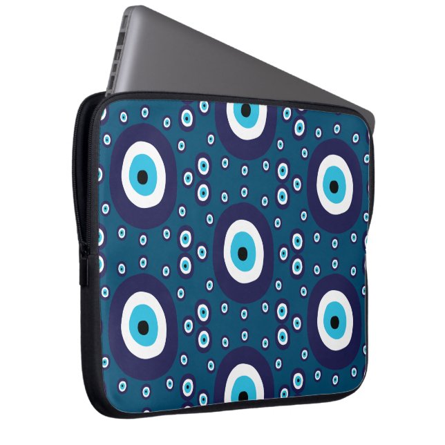Masculine Dark Blue Nazar Evil Eye Muster Laptopschutzhülle (Vorne Rechts)