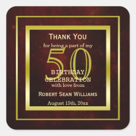 Masculine Double Gold Frame 50. Geburtstag Quadratischer Aufkleber