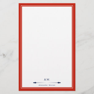 Masculine Elegant Red Navy Mit Monogramm Briefpapier