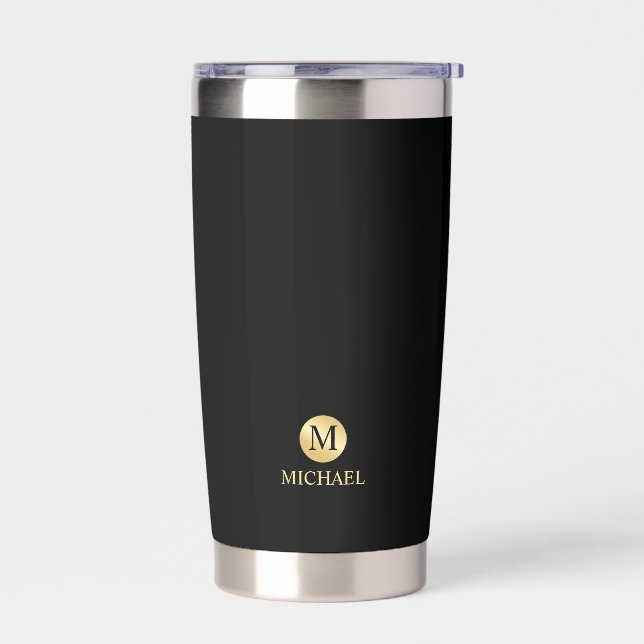 Masculine Gold Personalisiert Monogramm und Name Thermobecher (Links)