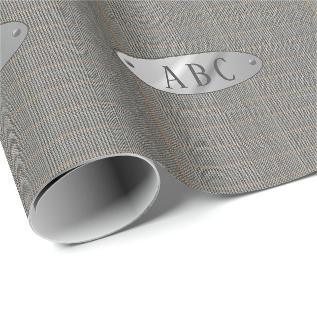 Masculine Gray Tweed Mit Monogramm Geschenk Wrap M Geschenkpapier (Rolleneckpunkt)