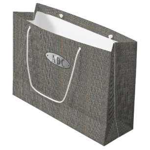 Masculine Gray Tweed Mit Monogramm Giftbag Man Große Geschenktüte