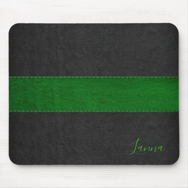 Masculine Green & Black Leather Monogram Mousepad (Vorne)