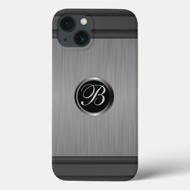 Masculine Monogram Black Steel Metallic Look Case-Mate iPhone Hülle (Rückseite)