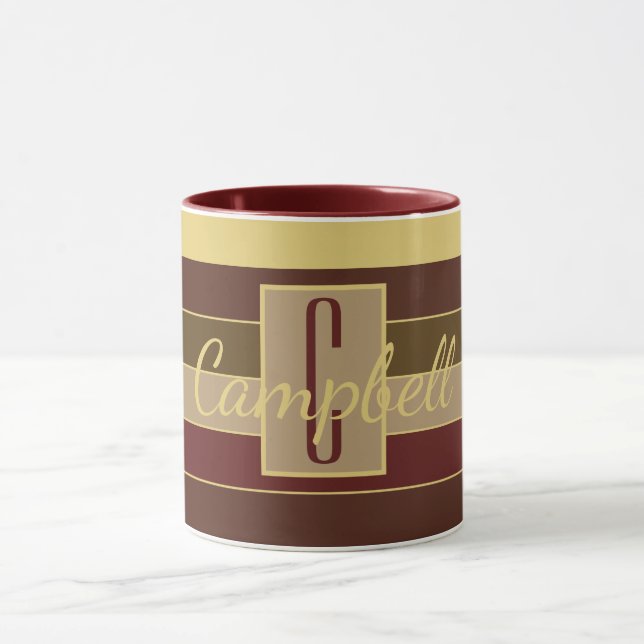 MASCULINE MONOGRAM BROWN MAROON YELLOW STRIPE TASSE (Zentrum)