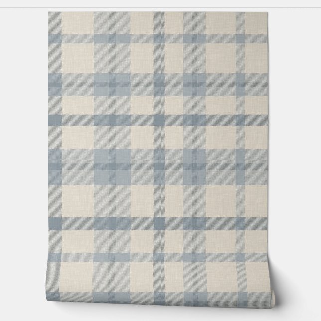Masculine Muted Blue Plaid w/ Linen Texture Tapete (Abrollen)