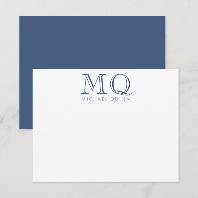 Masculine Navy Blue Initial Name Monogram Mitteilungskarte (Vorne/Hinten)
