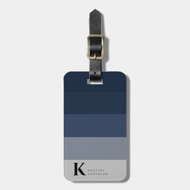 Masculine Navy Blue Ombre Gray Classic Monogram Gepäckanhänger (Vorderseite vertikal)