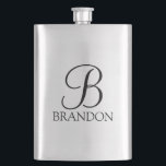 Masculine Personalisiert Script Monogram und Name Flachmann<br><div class="desc">Personalisiert Monogram und Name Gift bieten eine personalisierte Monogramm im Stil eines klassischen Schriftartes mit schwarzem Skript und einen Namen im Stil eines klassischen Serif-Schriftartes auf weißem Hintergrund. Perfekt als Urlaubsgeschenk,  Vatertagsgeschenk,  Wiedersehen-Favoriten,  Dankeschön für Trauzeugen und Geschenk für alle besondere Anlässe.</div>