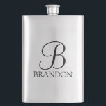Masculine Personalisiert Script Monogram und Name Flachmann<br><div class="desc">Personalisiert Monogram und Name Gift bieten eine personalisierte Monogramm im Stil eines klassischen Schriftartes mit schwarzem Skript und einen Namen im Stil eines klassischen Serif-Schriftartes auf weißem Hintergrund. Perfekt als Urlaubsgeschenk,  Vatertagsgeschenk,  Wiedersehen-Favoriten,  Dankeschön für Trauzeugen und Geschenk für alle besondere Anlässe.</div>