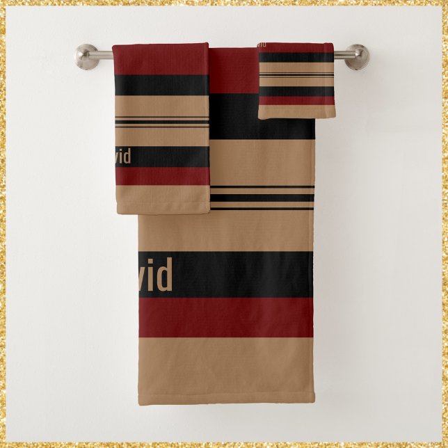 Masculine Red Black und Gold fett gestreift Badhandtuch Set (Bookmark my store! https://www.zazzle.com/store/capricepetit)
