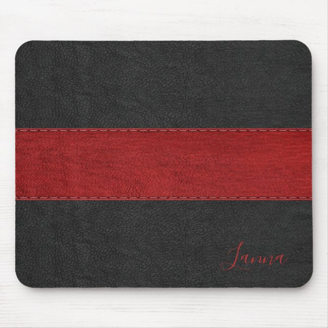 Masculine, rot und schwarz Leder, Monogramm-Maus-P Mousepad (Vorne)