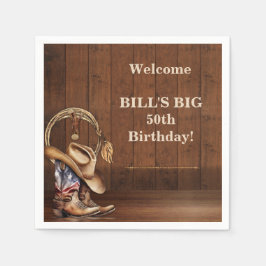 Masculine Rustic Cowboy Hat Boots Wood Western Serviette