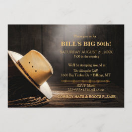 Masculine Rustic Cowboy Hat Rope Wood Western Einladung