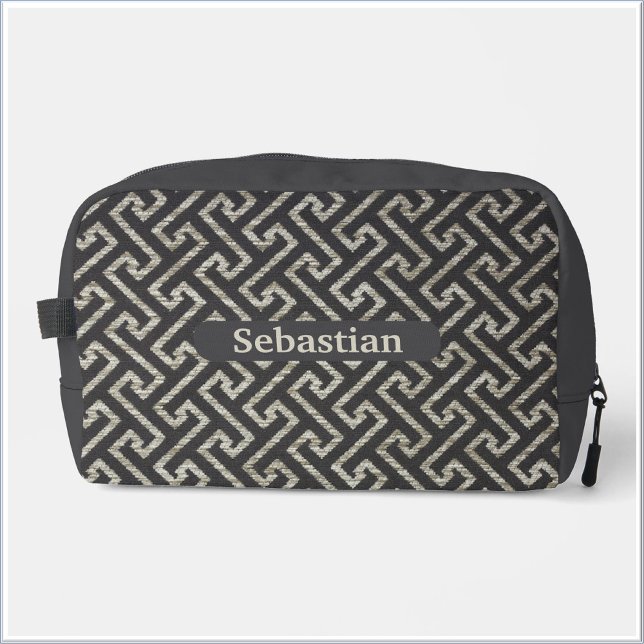 Masculine Schwarz Beige Maze Pattern Waschbeutel (Von Creator hochgeladen)
