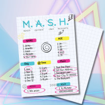 MASH Game, Party Einladung der 90er