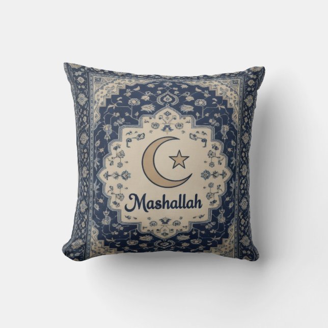 Mashallah blue printed Cushion Ramadan decor Kissen (Vorderseite)