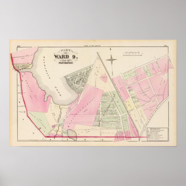 Mashapaug Pond und Cranston Atlas Karte Poster (Vorne)