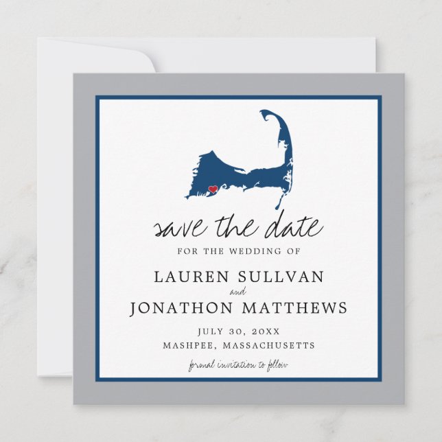 Mashpee Cape Cod Wedding Moveable Heart Save The Date (Vorderseite)