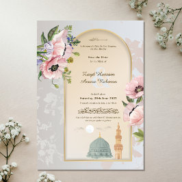 Masjid An-Nabawi Watercolor & Pink Poppies Islamic Save The Date