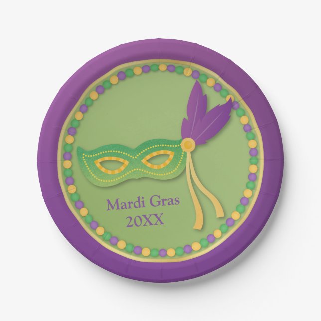 Mask and Beads Mardi Gras Party Supplies Pappteller (Vorderseite)