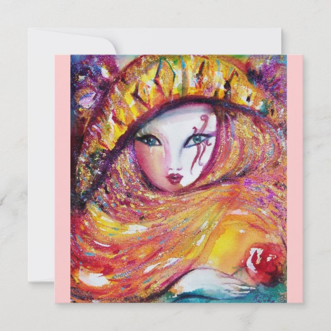 MASK IM GELBEN Karneval Masquerade Party Einladung (Vorderseite)