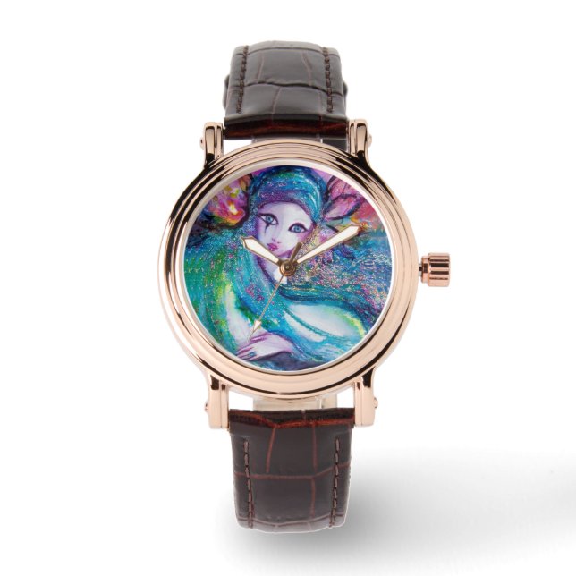 MASK IN BLAUE Venezianisch Masquerade Armbanduhr (Vorderseite)