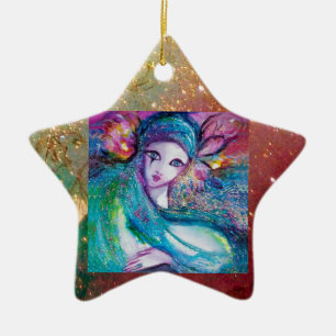 MASK IN BLUE, Yellow Star Monogram Keramik Ornament