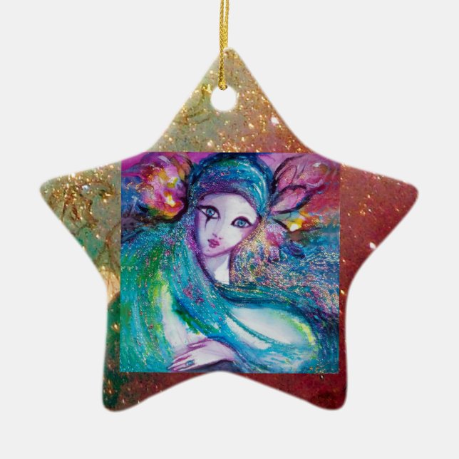 MASK IN BLUE, Yellow Star Monogram Keramik Ornament (Vorne)