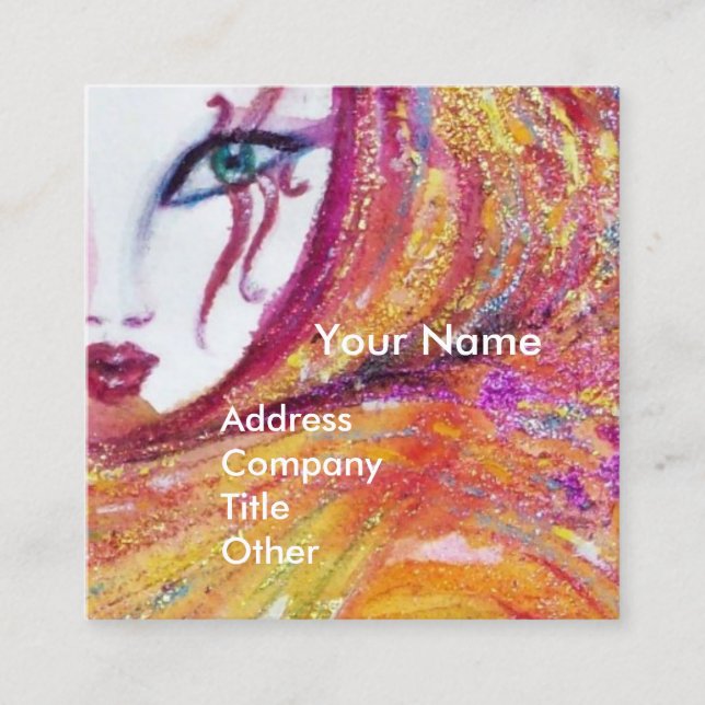 MASK IN GELB MIT ROTE ROSE Schönheit bilden Künstl Quadratische Visitenkarte (Vorderseite)