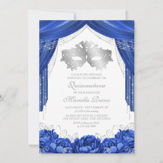 Mask Masquerade Royal Blue Quinceanera Einladung
