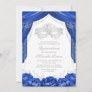 Mask Masquerade Royal Blue Quinceanera Einladung