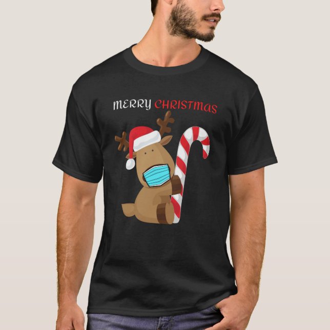 Mask Reindeer Christmas Shirt Weihnachtsmann Renti (Vorderseite)