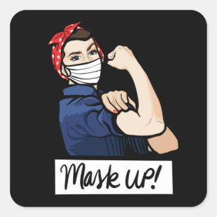 Mask UP Rosie the Riveter Quadratischer Aufkleber