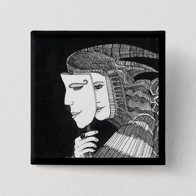Maske 15 cm quadratisches Abzeichen Button (Vorderseite)
