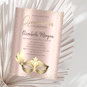 Maske, Confetti Roségold Quinceañera-Einladung Einladung