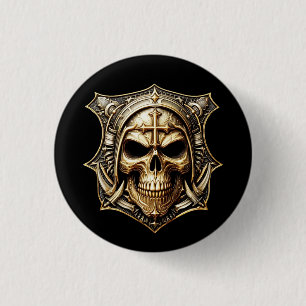 Maske Deathmetal Totenkopf Gold Schild Button