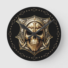 Maske Deathmetal Totenkopf Gold Schild Runde Wanduhr