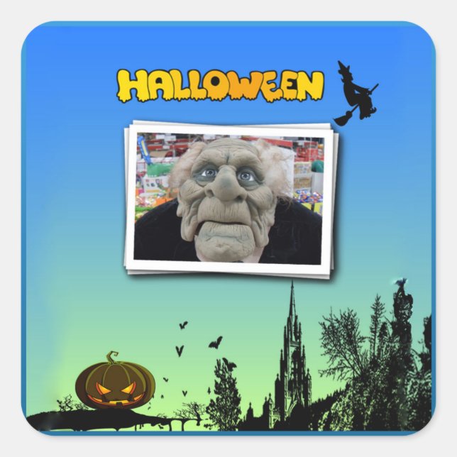 Maske des alten Mannes, Fliegerwitze und Kürbislat Quadratischer Aufkleber (Vorderseite)