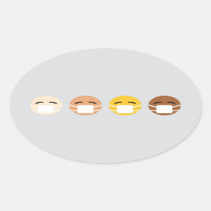 Maske Emoji Faces Maske oben COVID Ovaler Aufkleber